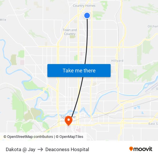 Dakota @ Jay to Deaconess Hospital map