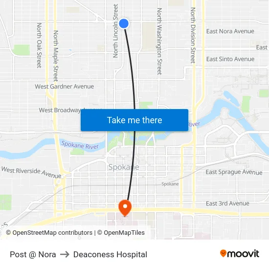Post @ Nora to Deaconess Hospital map
