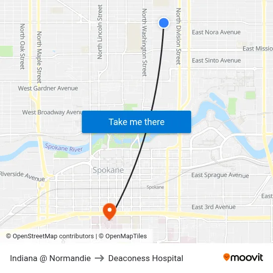 Indiana @ Normandie to Deaconess Hospital map