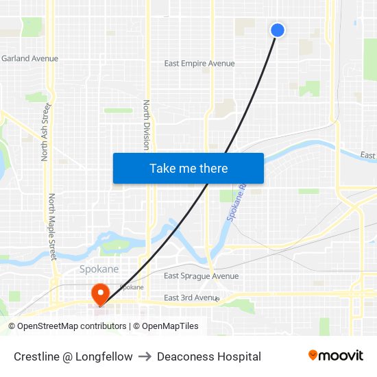 Crestline @ Longfellow to Deaconess Hospital map