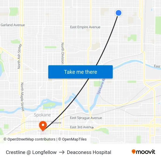 Crestline @ Longfellow to Deaconess Hospital map