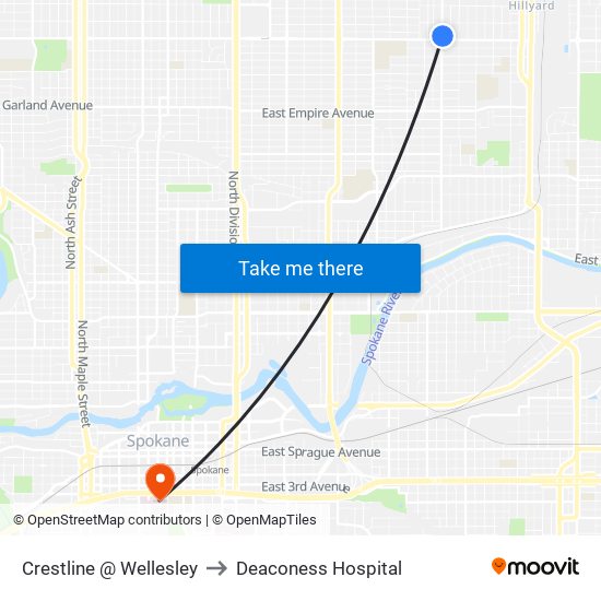 Crestline @ Wellesley to Deaconess Hospital map