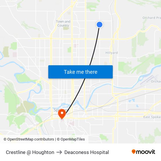 Crestline @ Houghton to Deaconess Hospital map