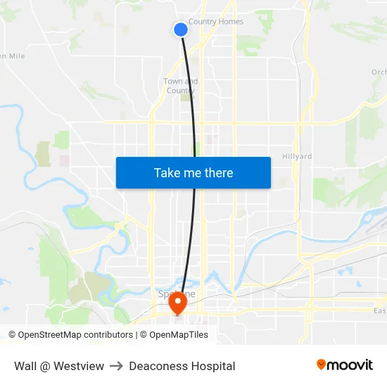 Wall @ Westview to Deaconess Hospital map
