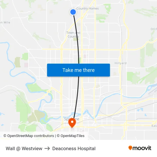 Wall @ Westview to Deaconess Hospital map
