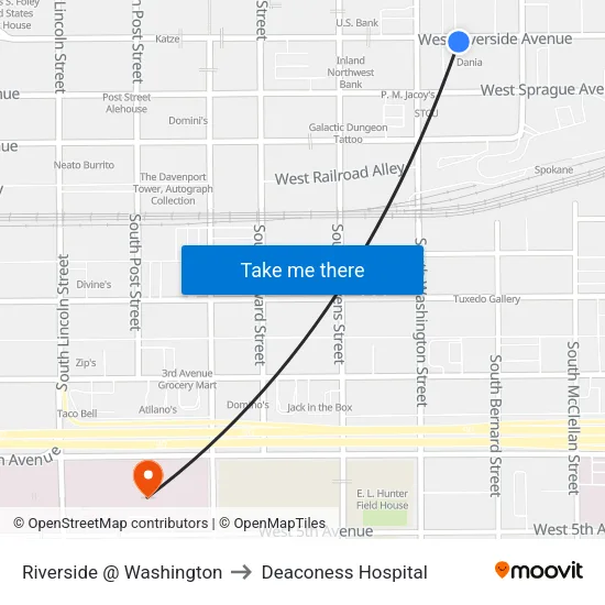 Riverside @ Washington to Deaconess Hospital map