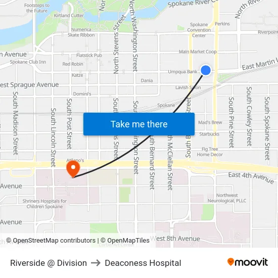 Riverside @ Division to Deaconess Hospital map