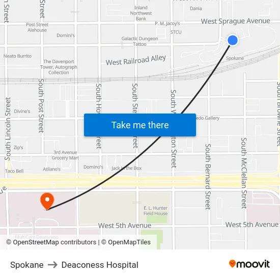 Spokane to Deaconess Hospital map