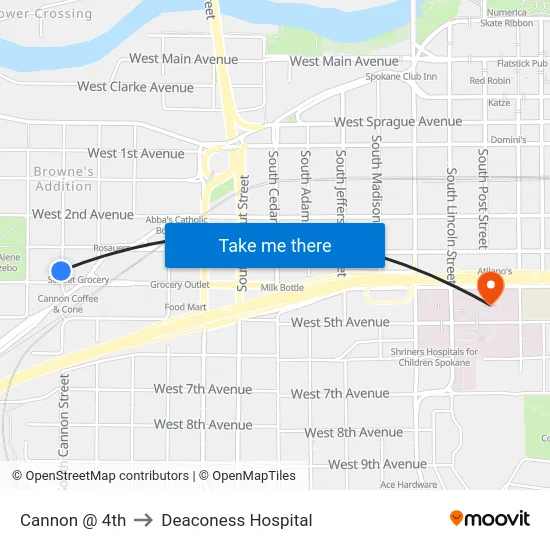 Cannon @ 4th to Deaconess Hospital map
