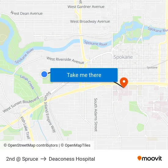 2nd @ Spruce to Deaconess Hospital map