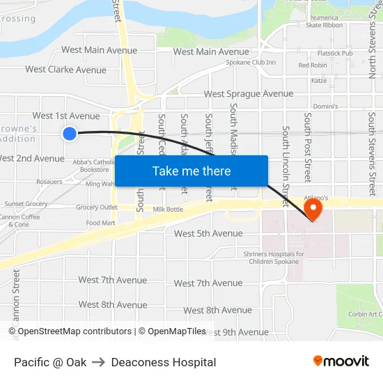 Pacific @ Oak to Deaconess Hospital map