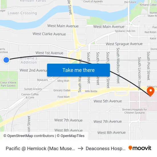 Pacific @ Hemlock (Mac Museum) to Deaconess Hospital map