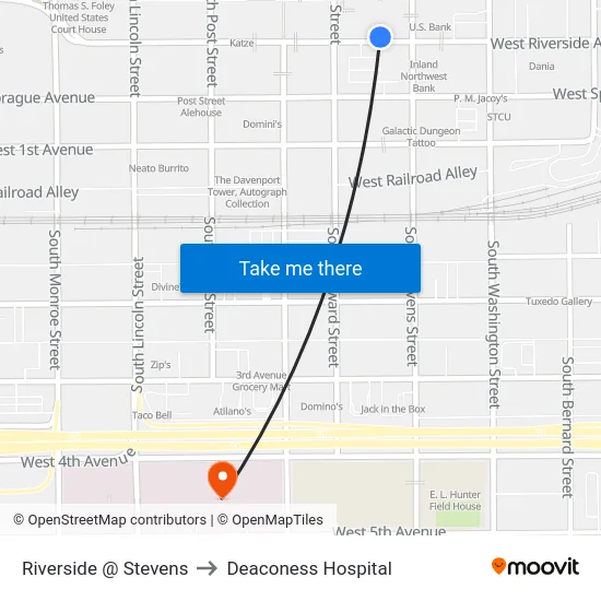 Riverside @ Stevens to Deaconess Hospital map