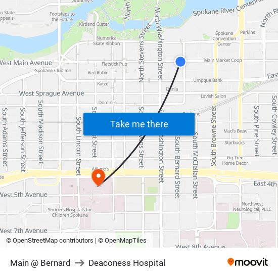 Main @ Bernard to Deaconess Hospital map