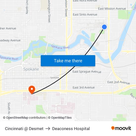 Cincinnati @ Desmet to Deaconess Hospital map