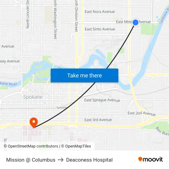 Mission @ Columbus to Deaconess Hospital map