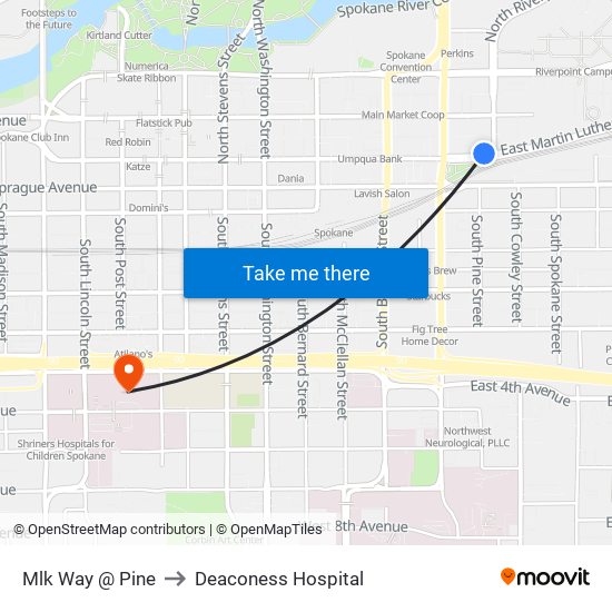 Mlk Way @ Pine to Deaconess Hospital map