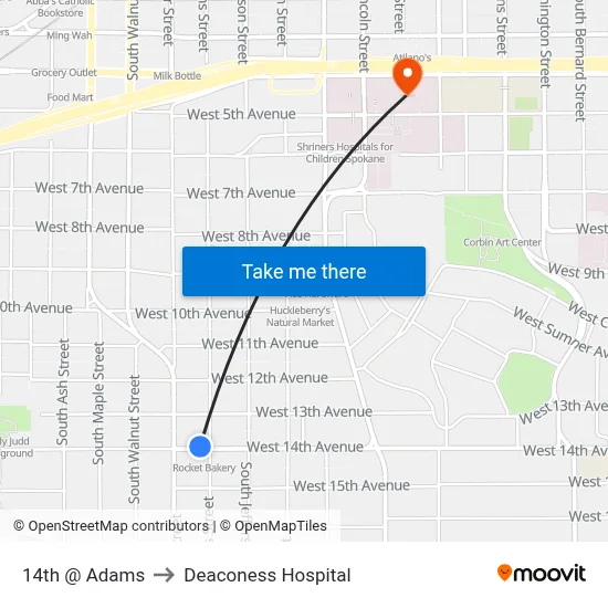 14th @ Adams to Deaconess Hospital map