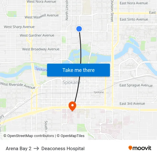 Arena Bay 2 to Deaconess Hospital map