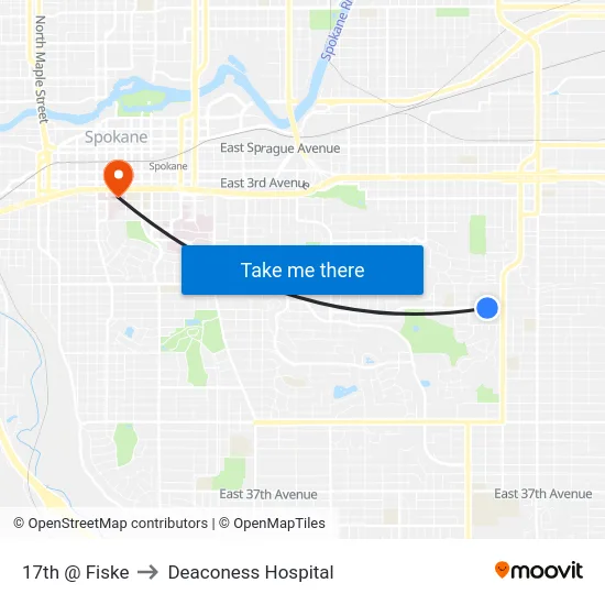 17th @ Fiske to Deaconess Hospital map
