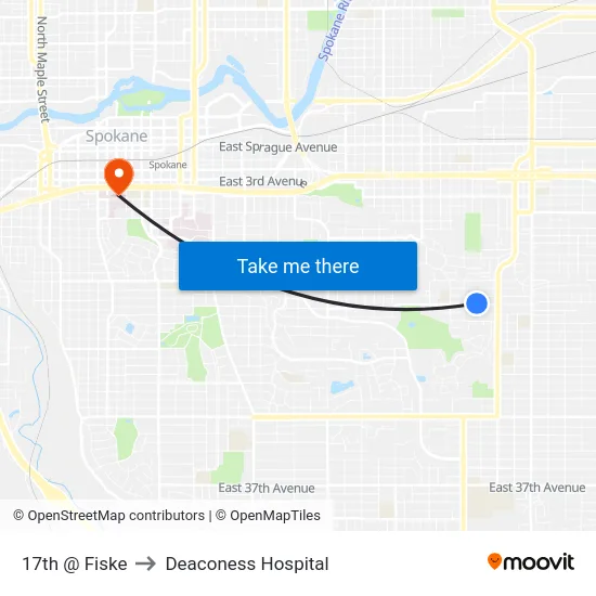 17th @ Fiske to Deaconess Hospital map
