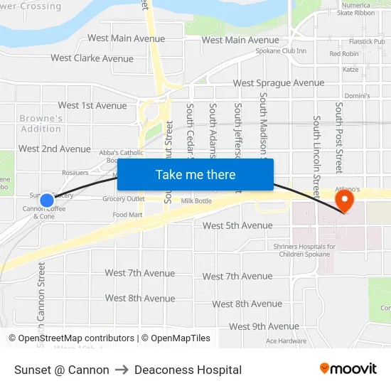 Sunset @ Cannon to Deaconess Hospital map