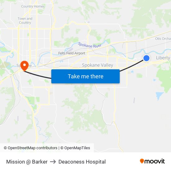 Mission @ Barker to Deaconess Hospital map