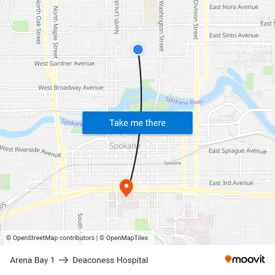 Arena Bay 1 to Deaconess Hospital map