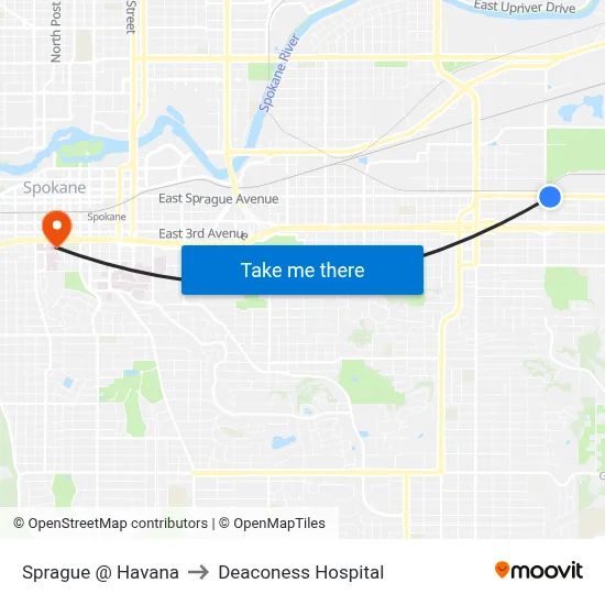 Sprague @ Havana to Deaconess Hospital map