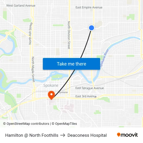 Hamilton @ North Foothills to Deaconess Hospital map