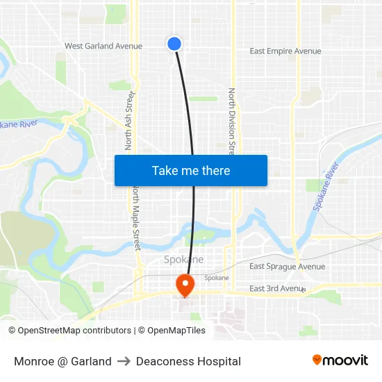 Monroe @ Garland to Deaconess Hospital map