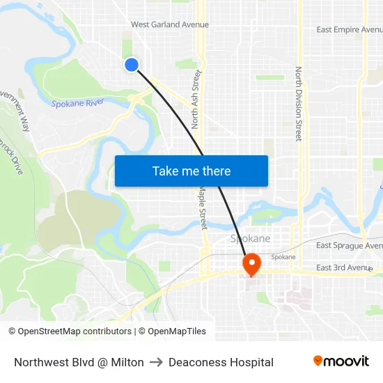 Northwest Blvd @ Milton to Deaconess Hospital map