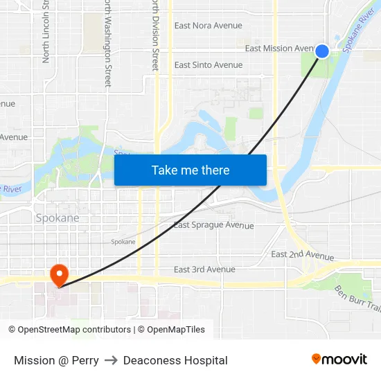Mission @ Perry to Deaconess Hospital map