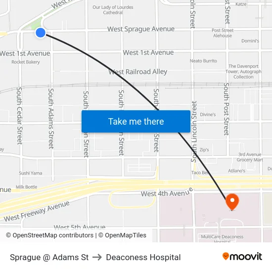Sprague @ Adams St to Deaconess Hospital map