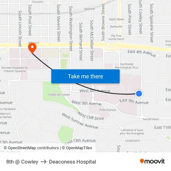 8th @ Cowley to Deaconess Hospital map