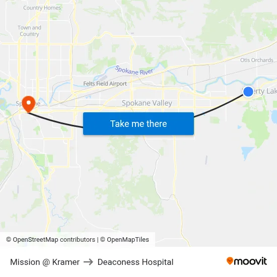Mission @ Kramer to Deaconess Hospital map