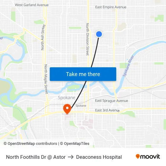 North Foothills Dr @ Astor to Deaconess Hospital map