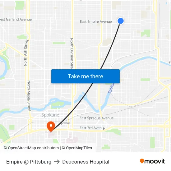 Empire @ Pittsburg to Deaconess Hospital map