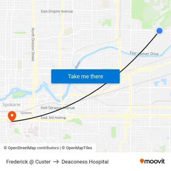 Frederick @ Custer to Deaconess Hospital map