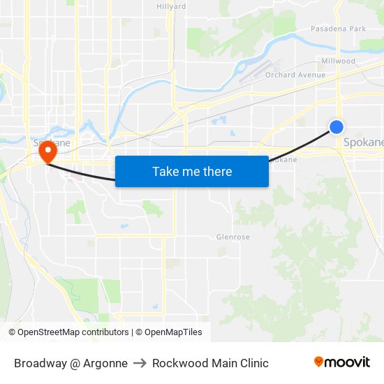 Broadway @ Argonne to Rockwood Main Clinic map
