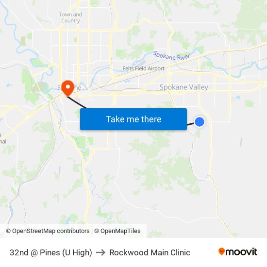 32nd @ Pines (U High) to Rockwood Main Clinic map