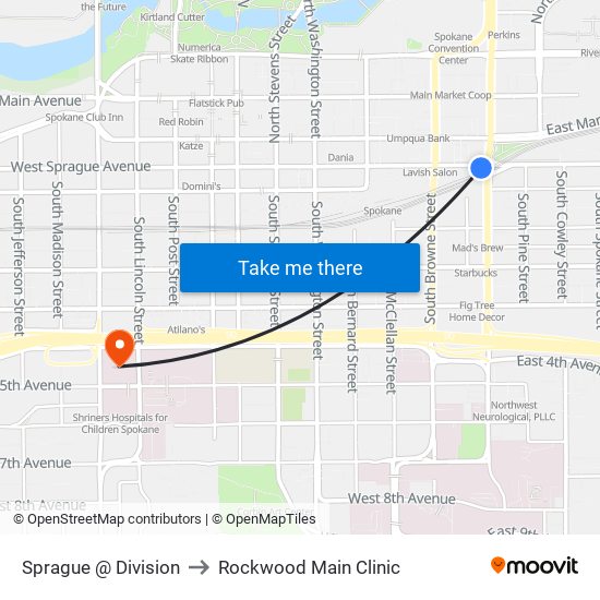 Sprague @ Division to Rockwood Main Clinic map