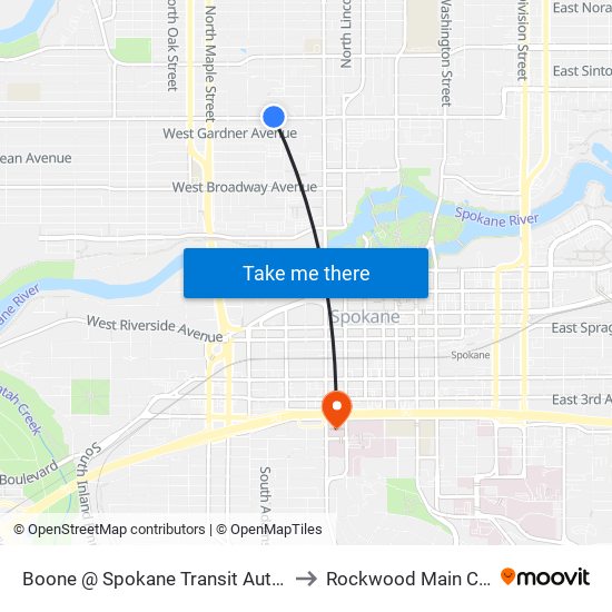 Boone @ Spokane Transit Authority to Rockwood Main Clinic map