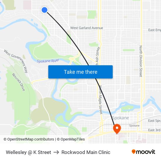 Wellesley @ K Street to Rockwood Main Clinic map