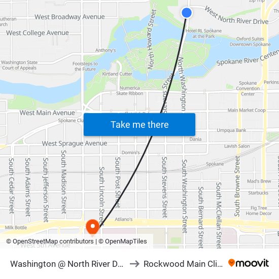 Washington @ North River Drive to Rockwood Main Clinic map