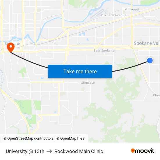 University @ 13th to Rockwood Main Clinic map