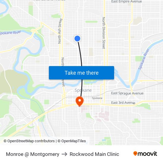 Monroe @ Montgomery to Rockwood Main Clinic map