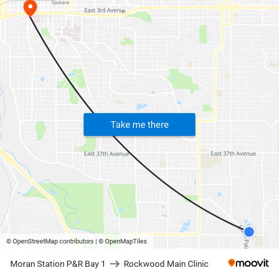 Moran Station P&R Bay 1 to Rockwood Main Clinic map