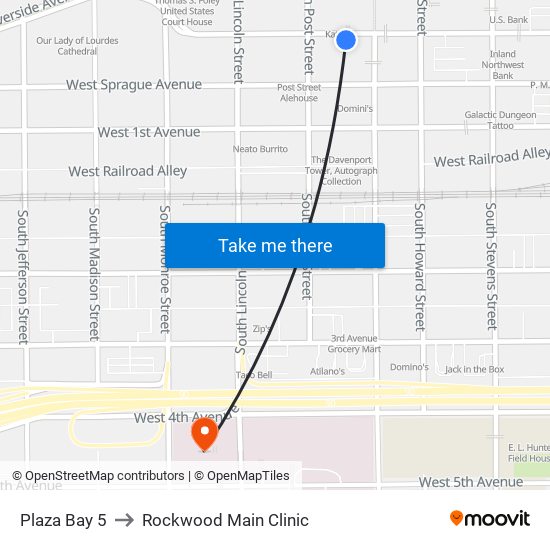 Plaza Bay 5 to Rockwood Main Clinic map