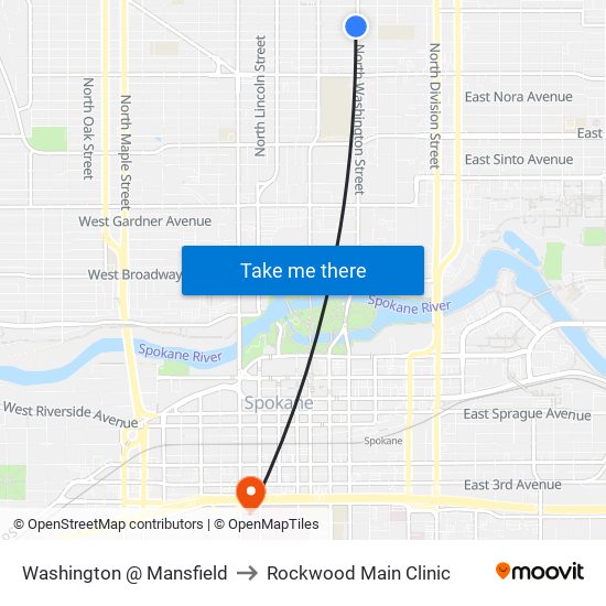 Washington @ Mansfield to Rockwood Main Clinic map